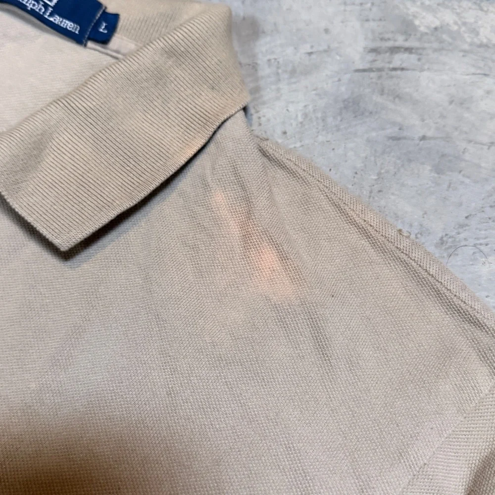 Polo Ralph Lauren Rugby Mens Large Tan Long Sleeve Polo Shirt Beige 90s‎ Vintage